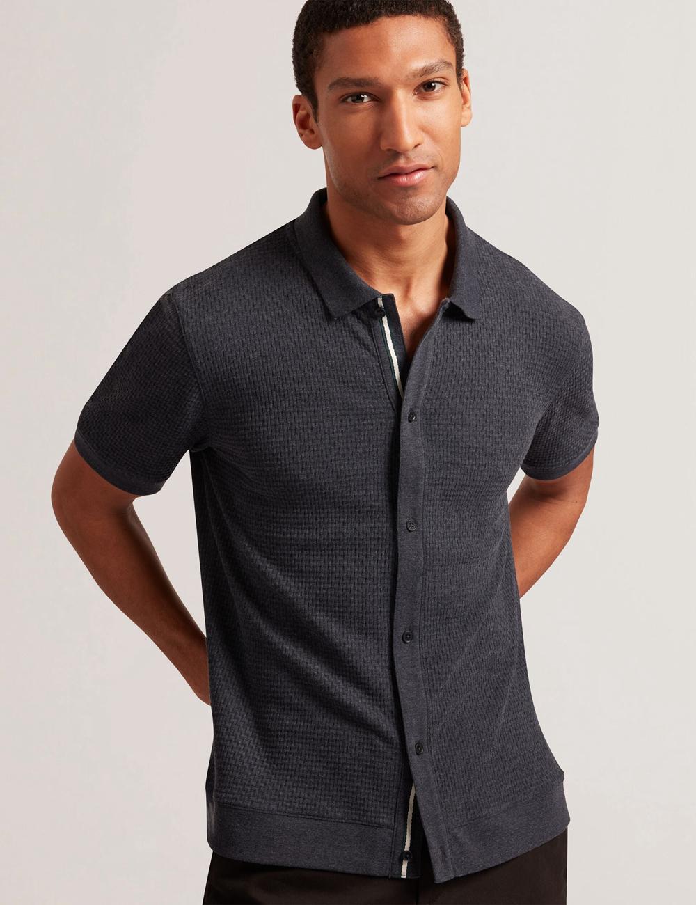Ted Baker CONNYR - Short Sleeve Button Through ポロシャツ メンズ ネイビー | Japan  DQHC-19340