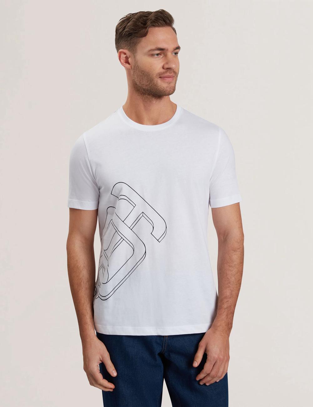 Ted Baker CRAIGEY - Logo Graphic Crew Neck Cotton Tシャツ メンズ 白 | Japan  NGLS-38529