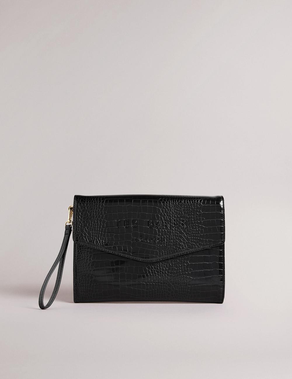 Ted Baker CROCEY - Croc Effect PU Envelope Clutch クラッチバッグ レディース 黒 | Japan  VWQH-61247