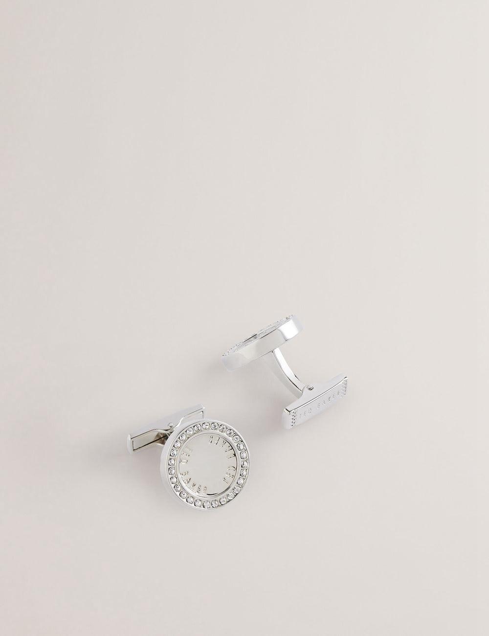 Ted Baker CRUZ - Crystal Border Logo Round カフスボタン メンズ シルバー | Japan  KONY-37598