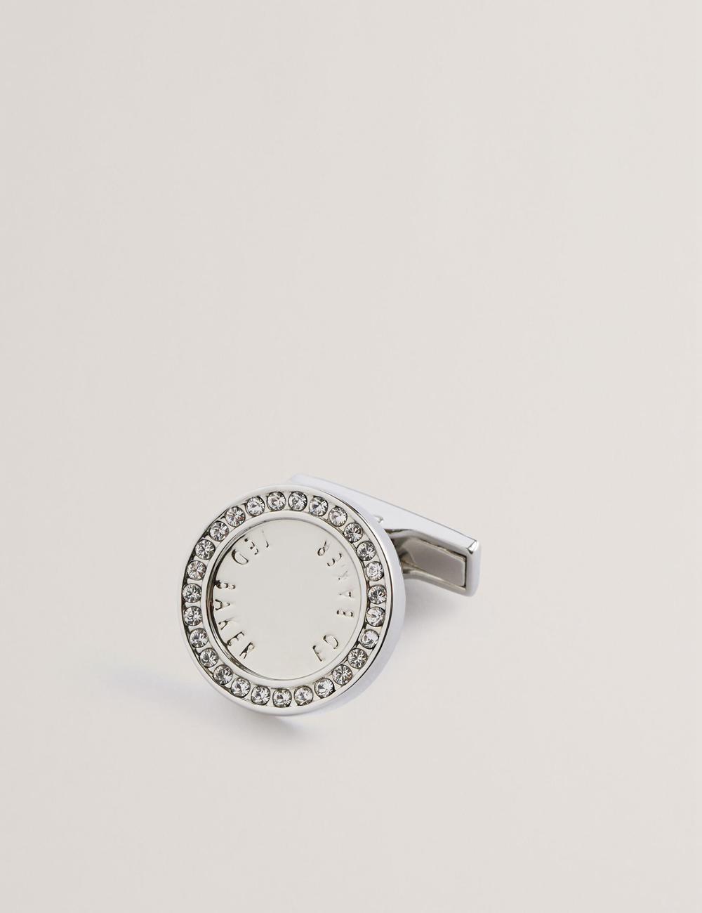Ted Baker CRUZ - Crystal Border Logo Round カフスボタン メンズ シルバー | Japan  KONY-37598