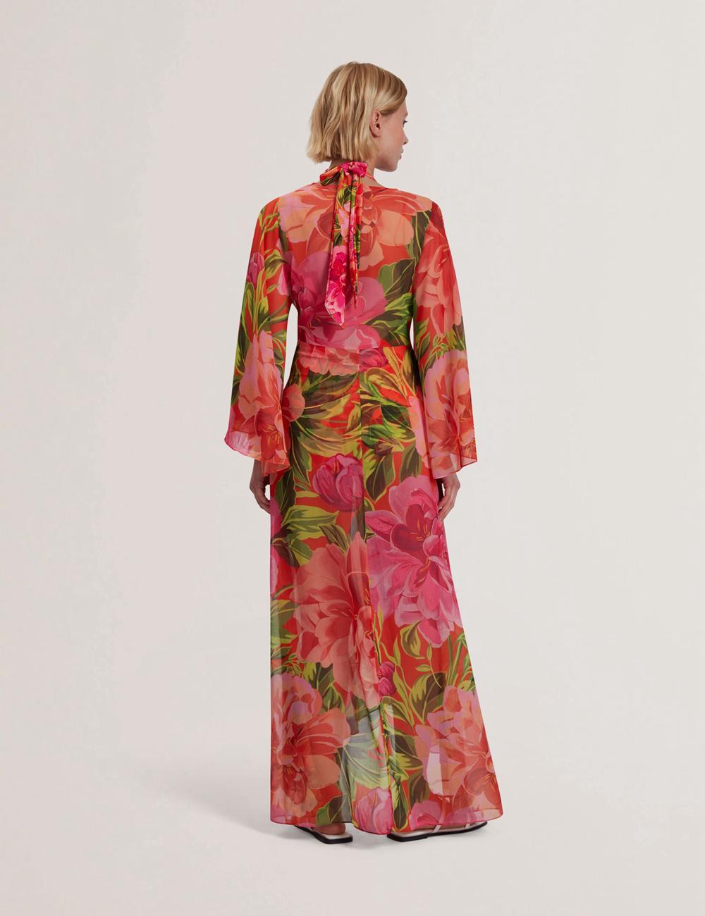 Ted Baker DDARCIS - Floral Twisted Waist Maxi Beach カバーアップ レディース コーラル 色 | Japan  EMCD-42536