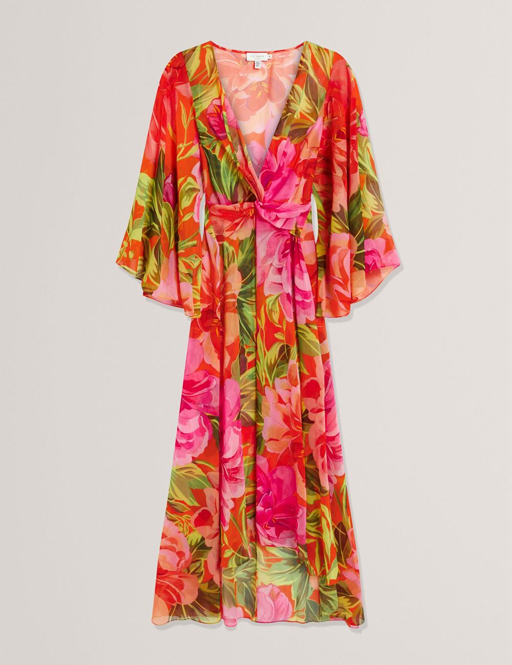 Ted Baker DDARCIS - Floral Twisted Waist Maxi Beach カバーアップ レディース コーラル 色 | Japan  EMCD-42536