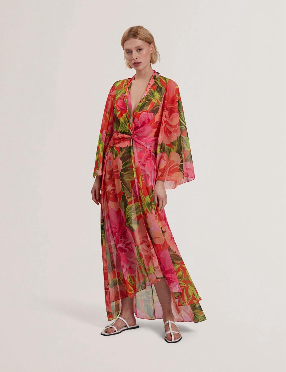Ted Baker DDARCIS - Floral Twisted Waist Maxi Beach カバーアップ レディース コーラル 色 | Japan  EMCD-42536