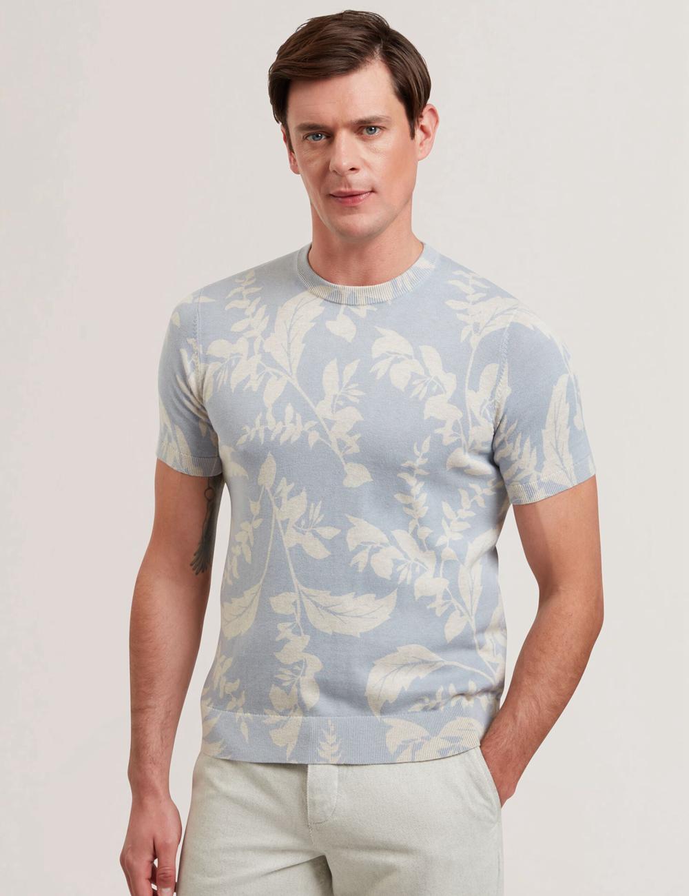 Ted Baker DENNIO - Short Sleeve Printed Floral Tシャツ メンズ 青 | Japan  NMBH-67051
