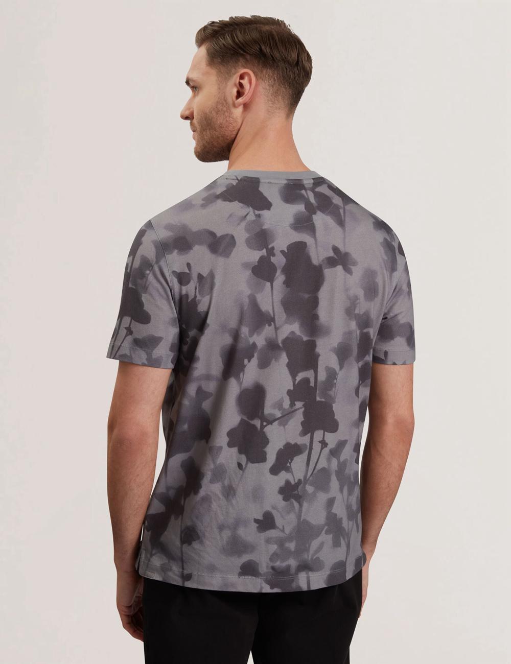 Ted Baker DENNISS - Monochrome Floral Print Cotton Tシャツ メンズ グレー | Japan  KPNJ-63472