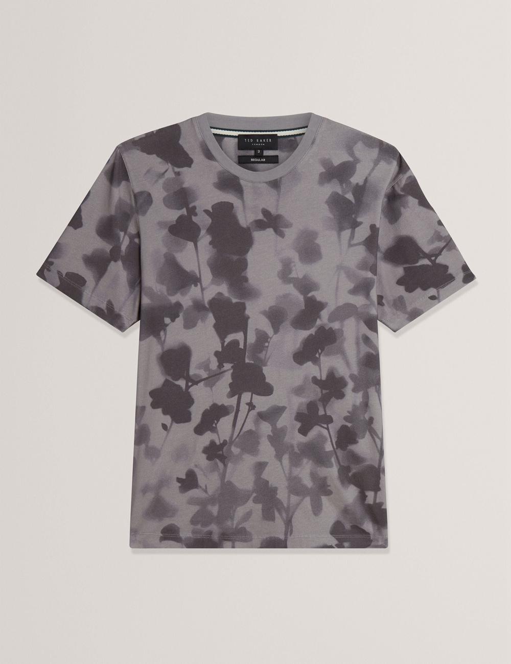 Ted Baker DENNISS - Monochrome Floral Print Cotton Tシャツ メンズ グレー | Japan  KPNJ-63472