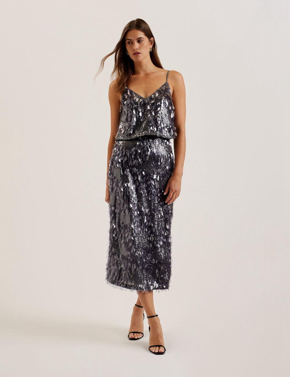 Ted Baker DORIDA - Mixed Sequin With Slit スカート レディース グレー | Japan  UCZA-58421