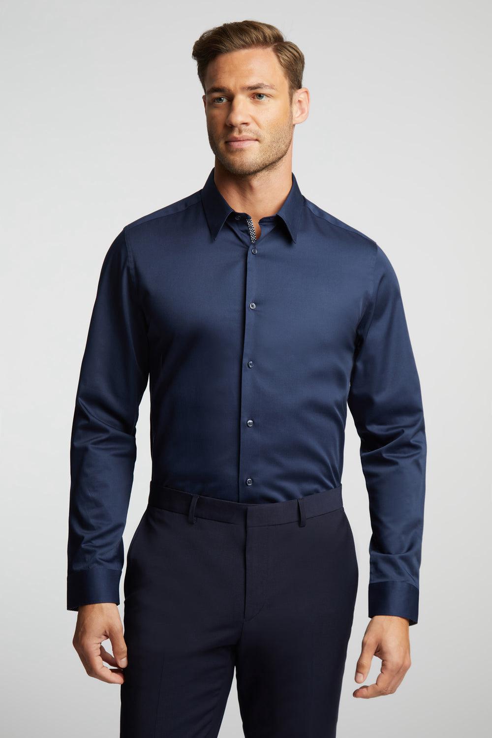 Ted Baker DUDDON - Navy Slim Fit Long Sleeve Cotton シャツ メンズ ネイビー | Japan  QHOX-38291
