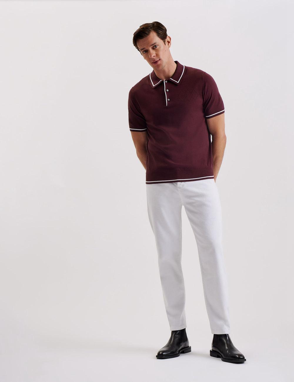 Ted Baker DUNOW - Pointelle Detail Striped Trim ポロシャツ メンズ ボルドー | Japan  TFJS-97340