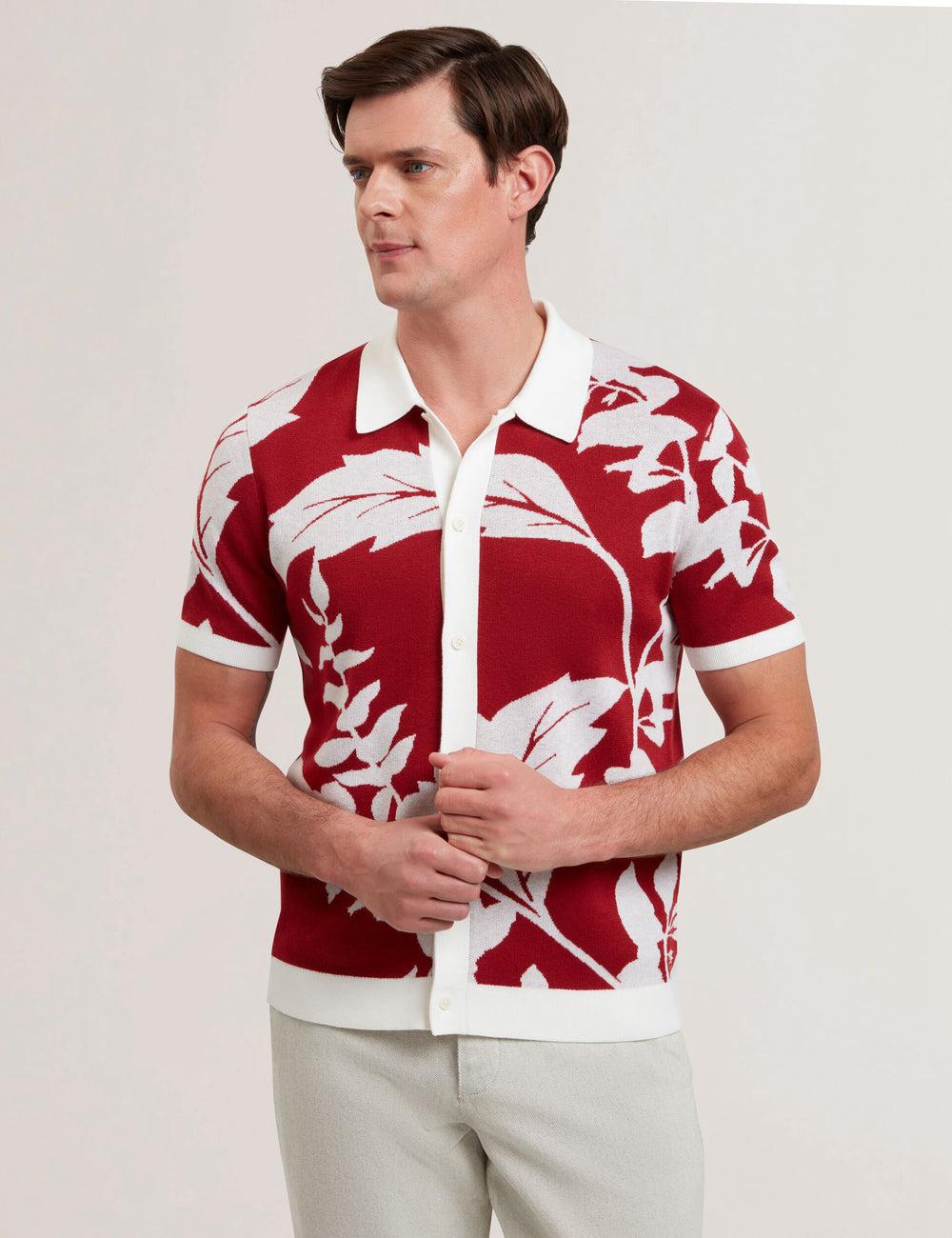 Ted Baker EDSON - Short Sleeve Button Through Floral ポロシャツ メンズ 赤 | Japan  LYOV-10267