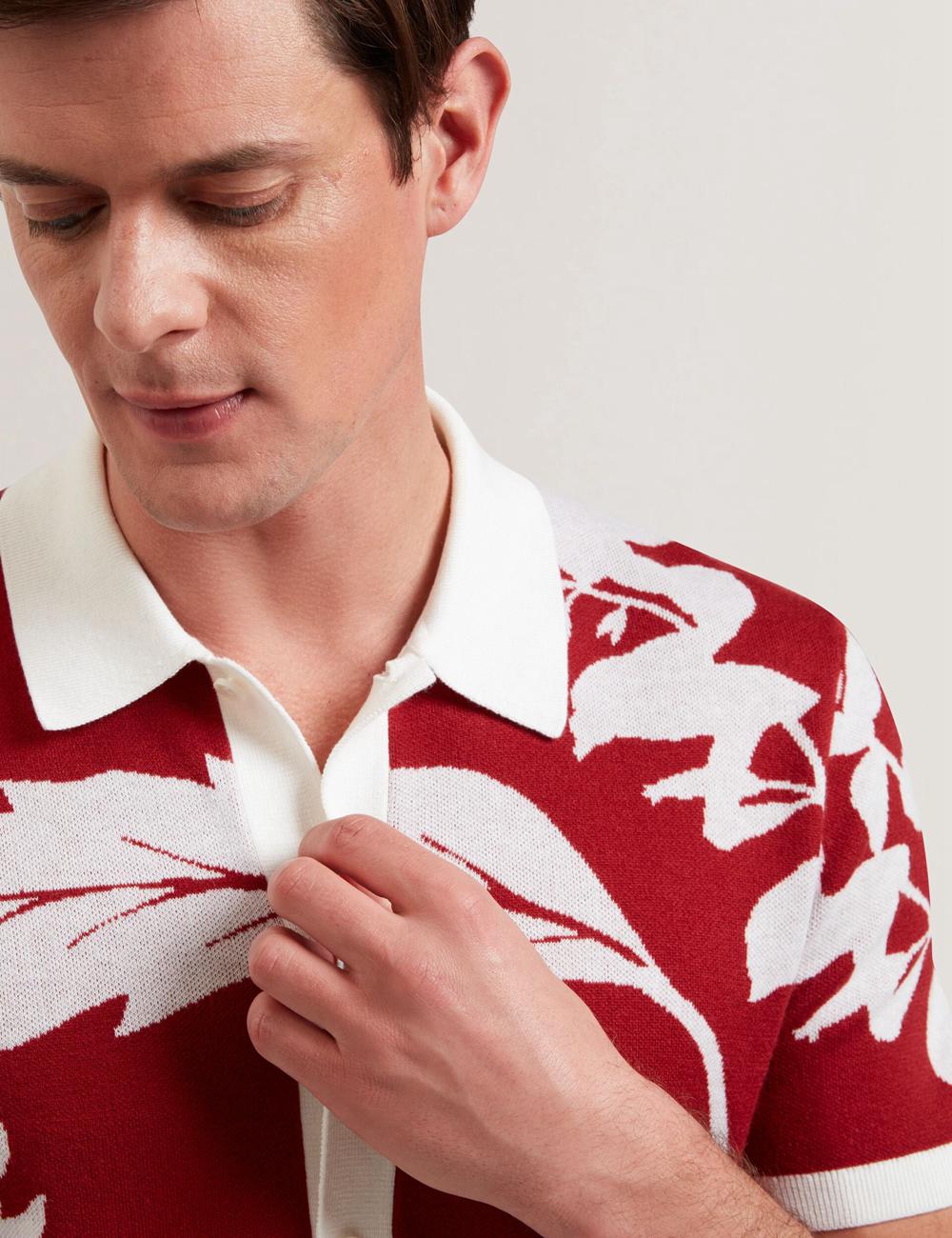Ted Baker EDSON - Short Sleeve Button Through Floral ポロシャツ メンズ 赤 | Japan  LYOV-10267