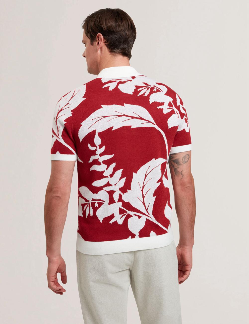 Ted Baker EDSON - Short Sleeve Button Through Floral ポロシャツ メンズ 赤 | Japan  LYOV-10267