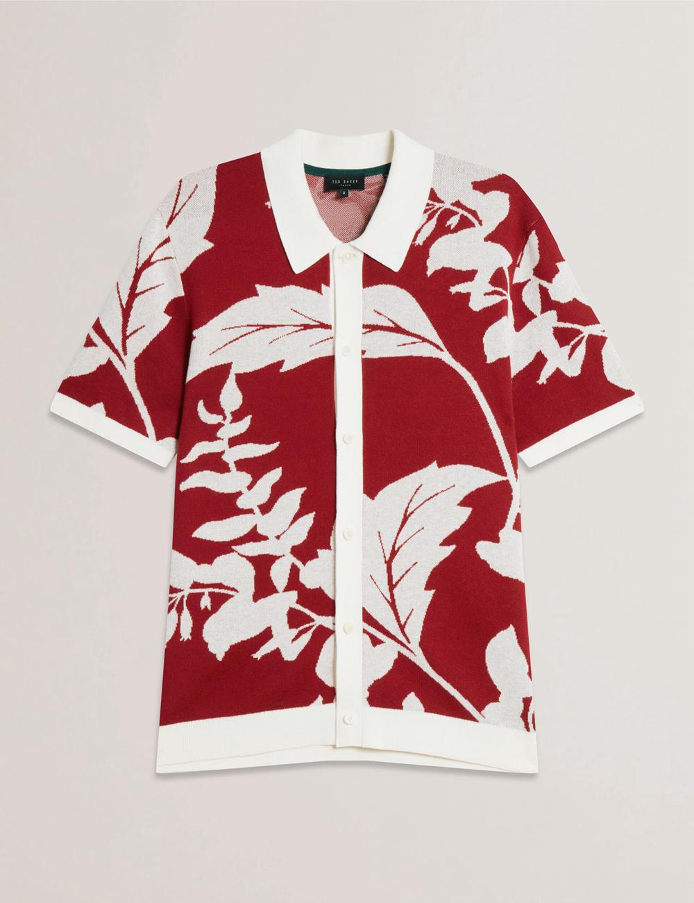 Ted Baker EDSON - Short Sleeve Button Through Floral ポロシャツ メンズ 赤 | Japan  LYOV-10267