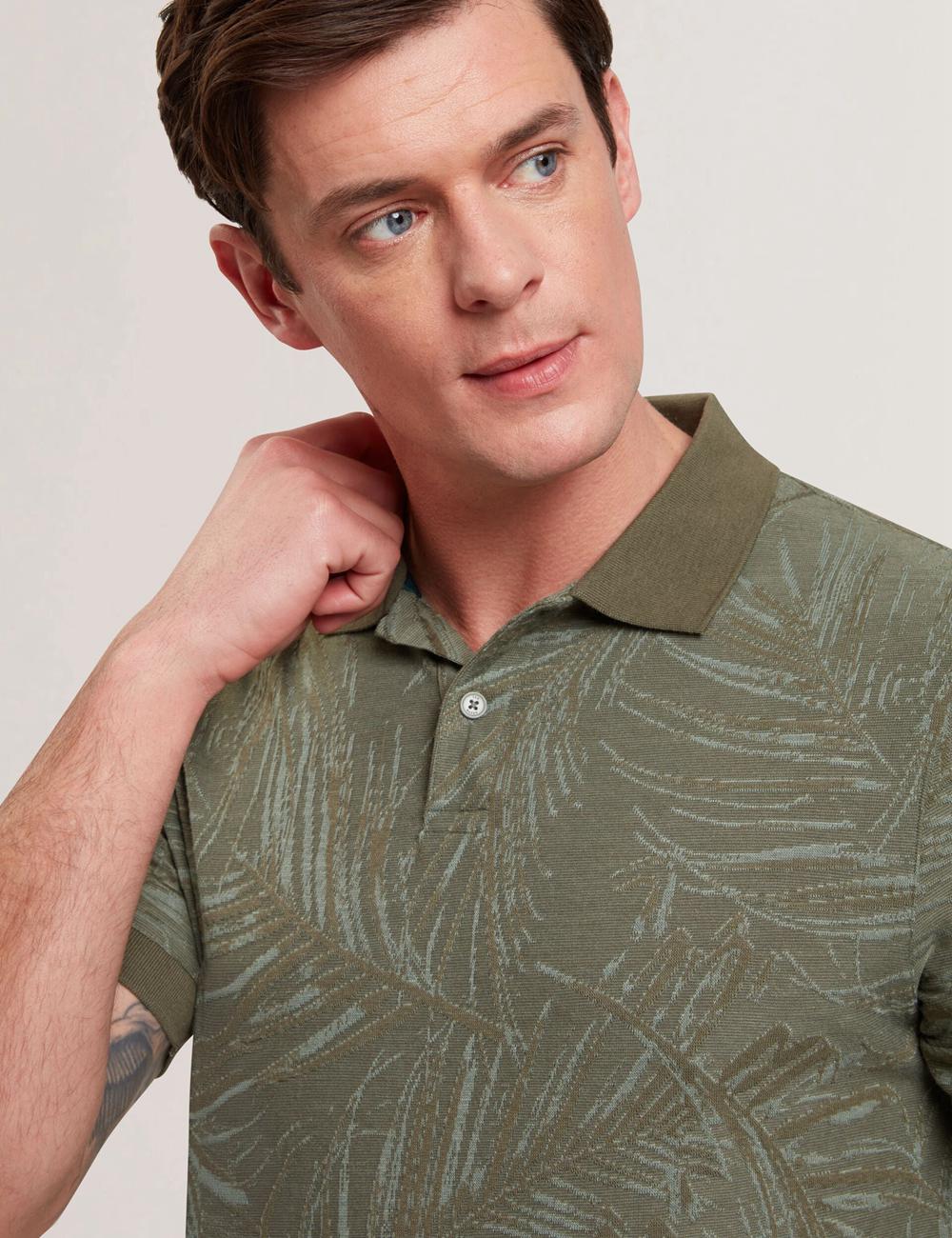 Ted Baker EDWINE - Leaf Print Short Sleeve ポロシャツ メンズ カーキ | Japan  MSNX-63829