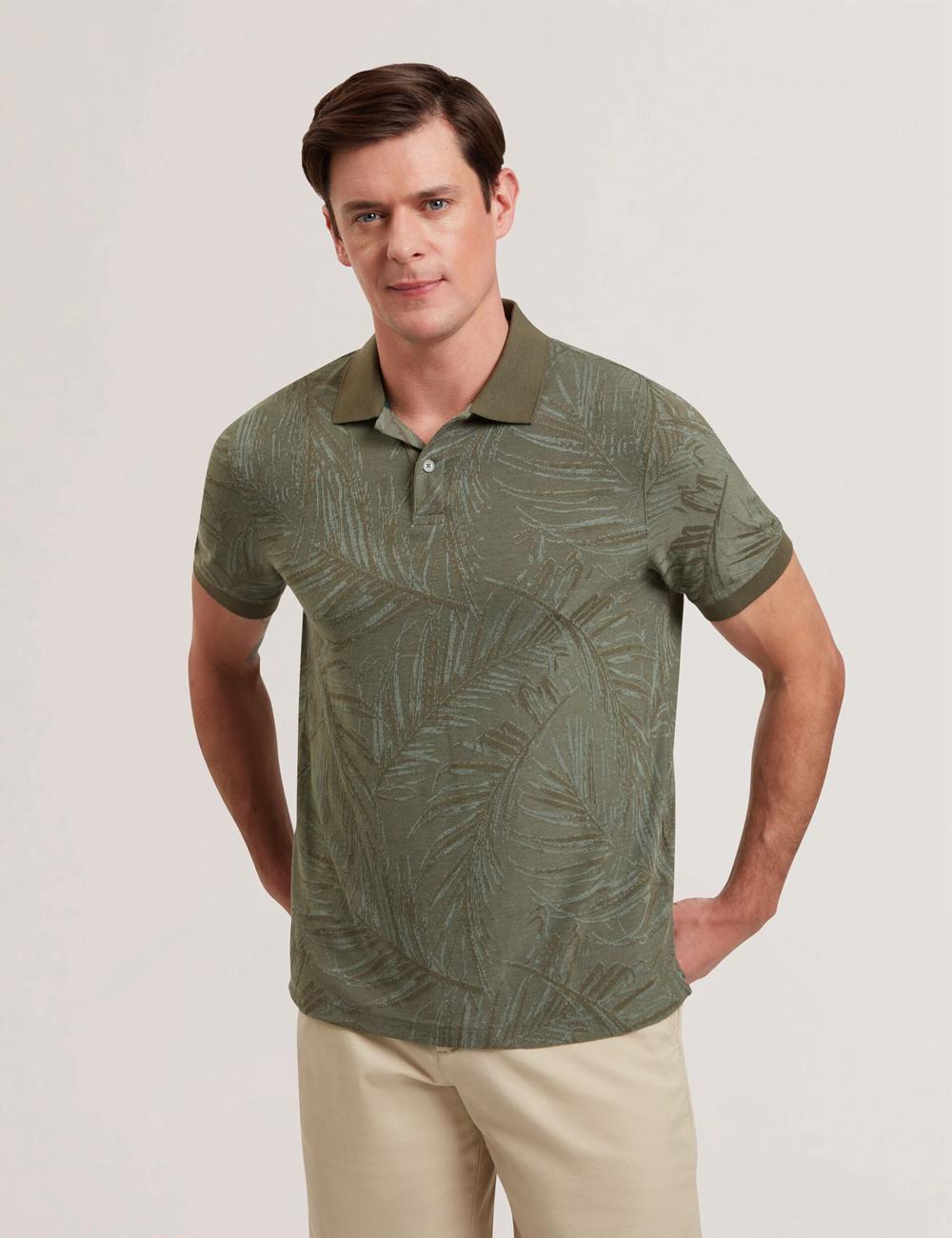 Ted Baker EDWINE - Leaf Print Short Sleeve ポロシャツ メンズ カーキ | Japan  MSNX-63829