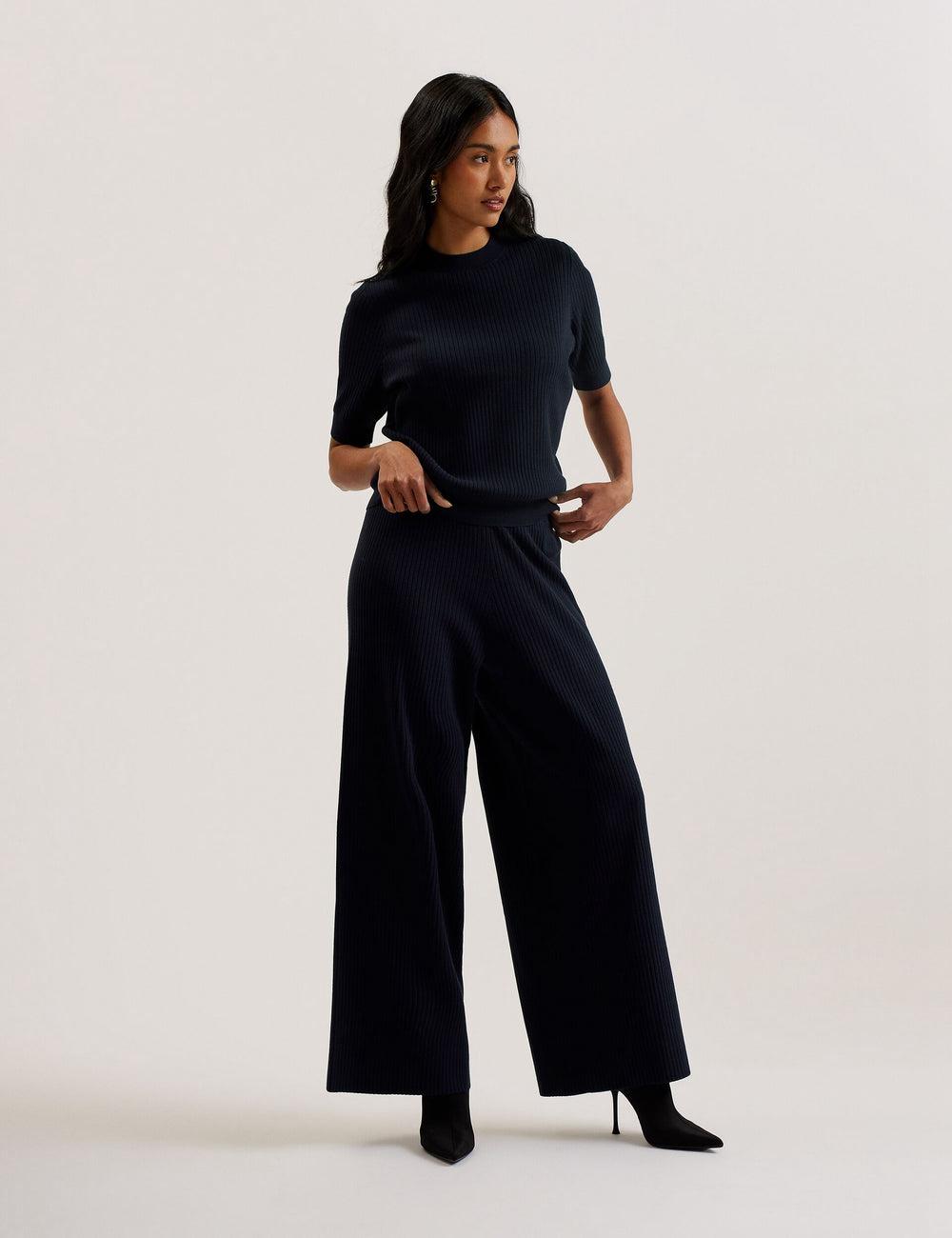 Ted Baker ELLIHAA - Ribbed Knit Half Sleeve トップス レディース ネイビー | Japan  OUWQ-90825