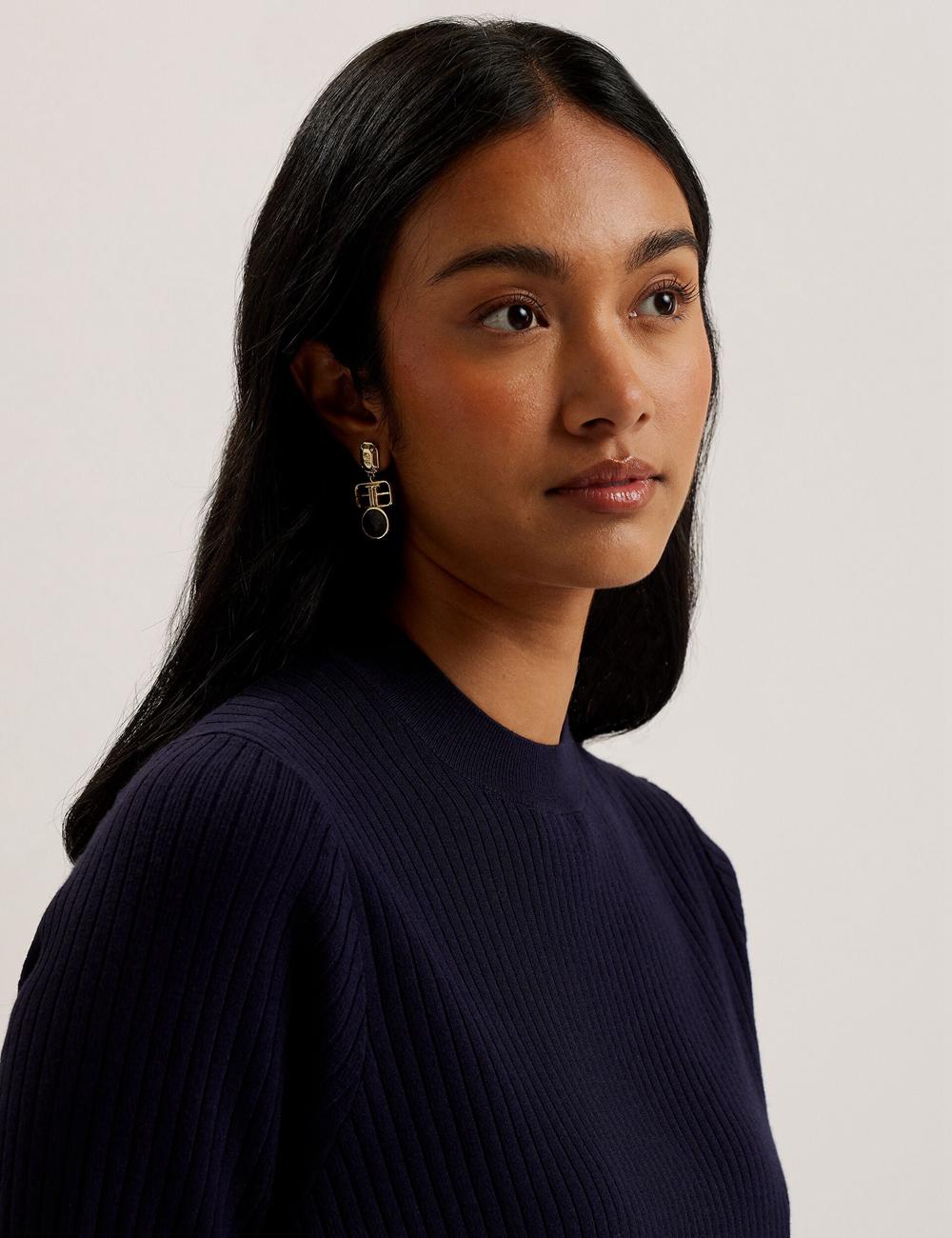 Ted Baker ELLIHAA - Ribbed Knit Half Sleeve トップス レディース ネイビー | Japan  OUWQ-90825