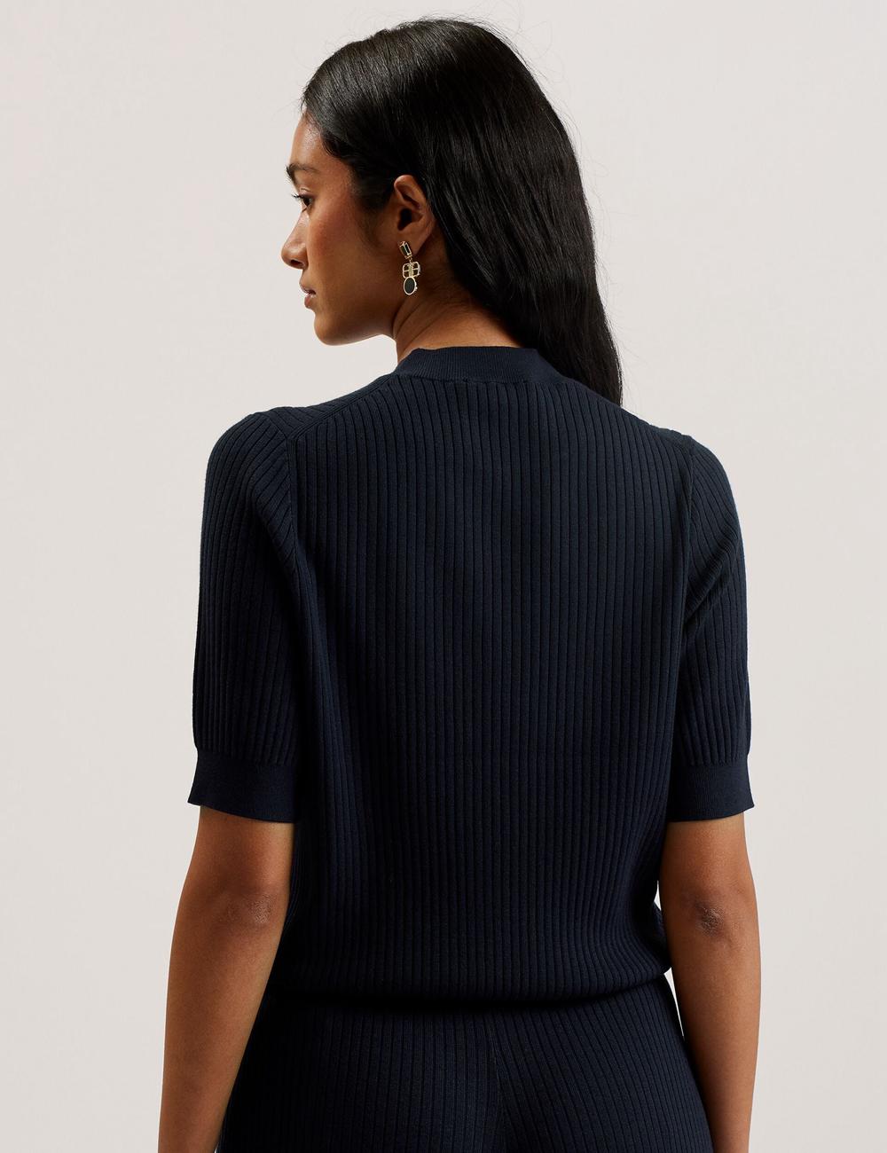Ted Baker ELLIHAA - Ribbed Knit Half Sleeve トップス レディース ネイビー | Japan  OUWQ-90825
