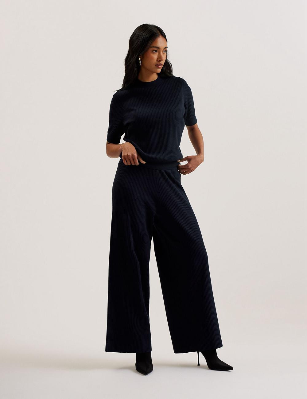 Ted Baker ELLIHAA - Ribbed Knit Half Sleeve トップス レディース ネイビー | Japan  OUWQ-90825