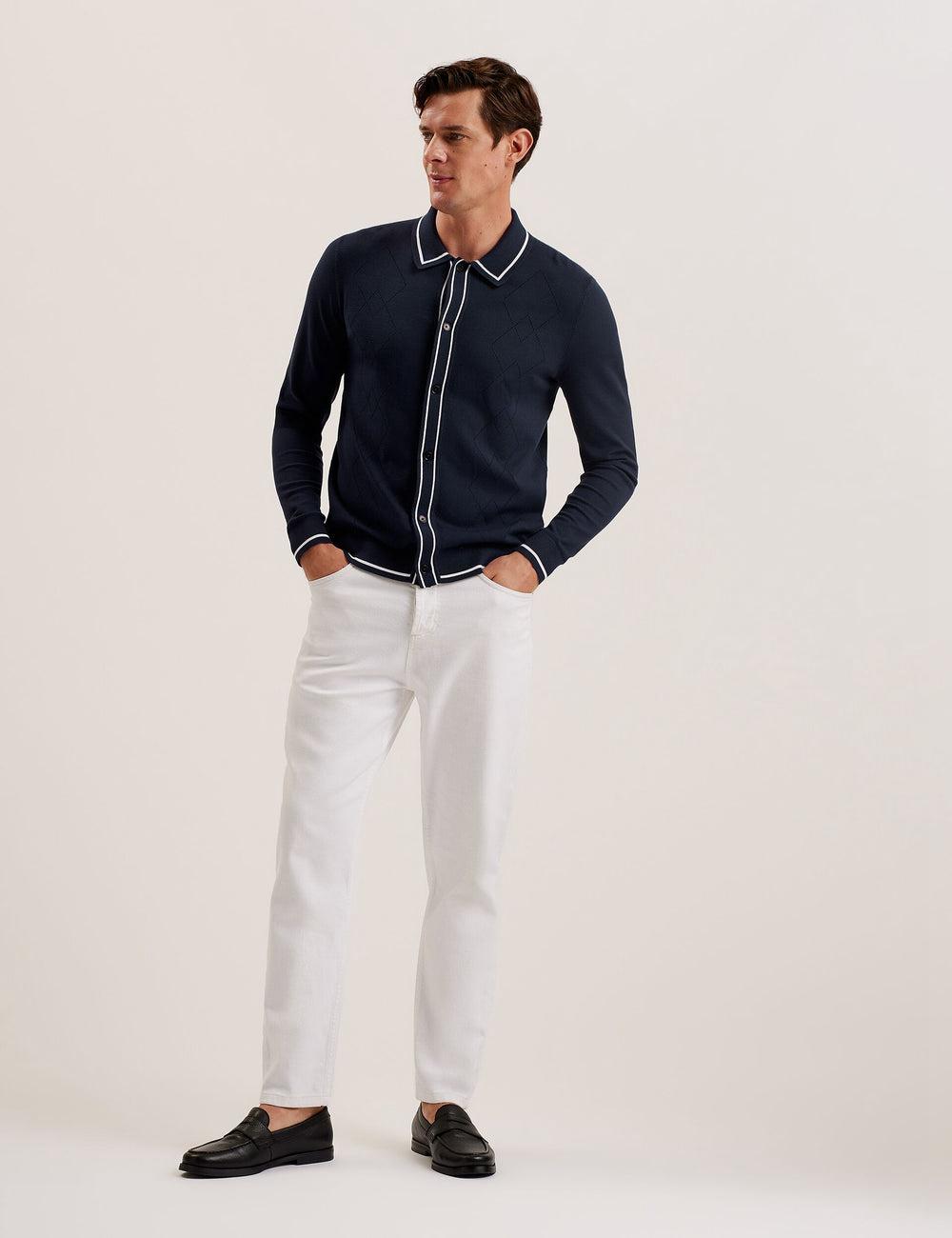 Ted Baker ELMDON LS Diamond Button Through シャツ メンズ ネイビー | Japan  XYAE-63489
