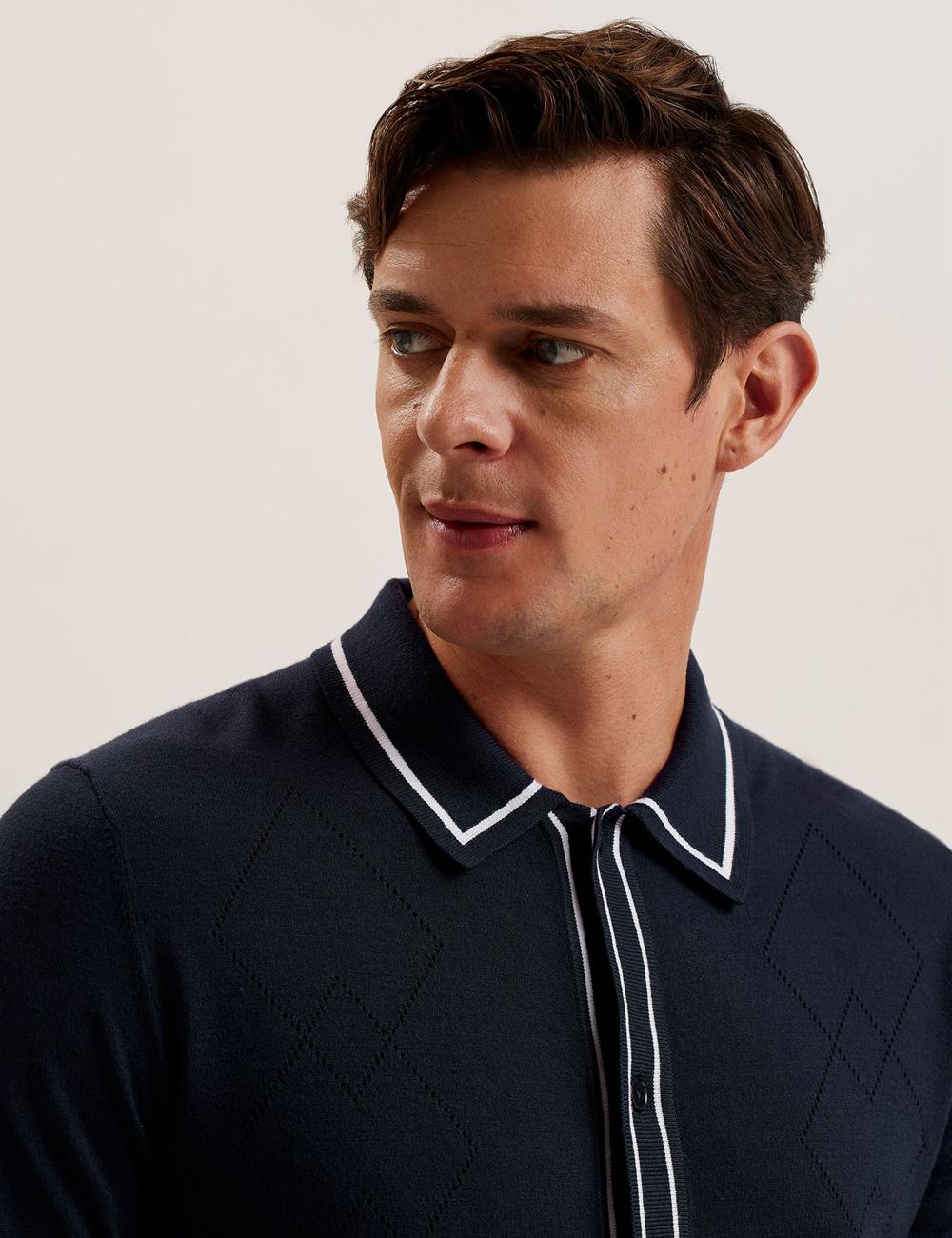 Ted Baker ELMDON LS Diamond Button Through シャツ メンズ ネイビー | Japan  XYAE-63489