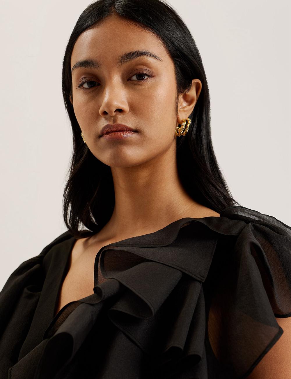 Ted Baker ELQUI - Oversized Ruffle Trim V-Neck ミニドレス レディース 黒 | Japan  BHRI-14835