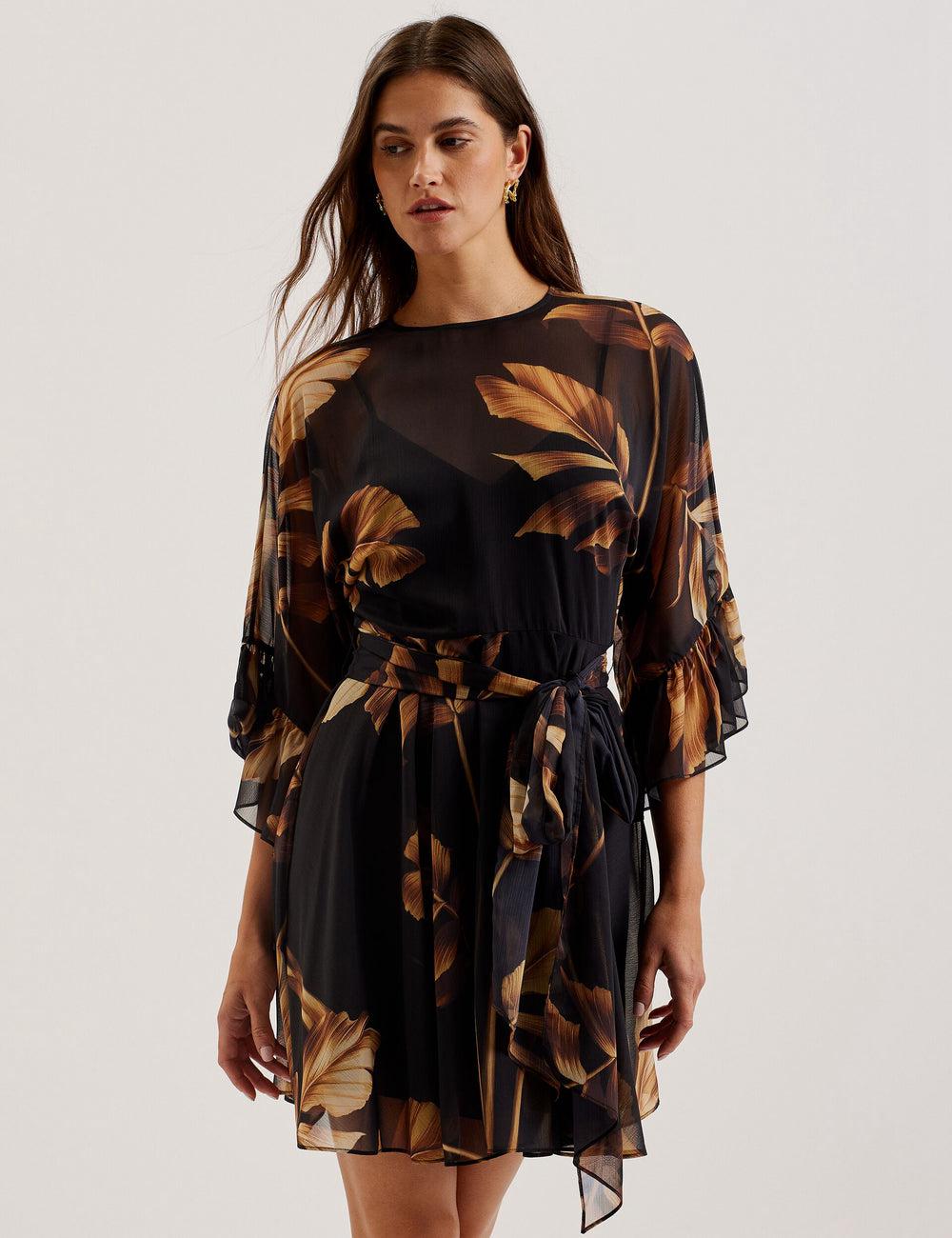 Ted Baker ELSTER - Printed Chiffon With Waist ミニドレス レディース 黒 | Japan  WMLV-17294