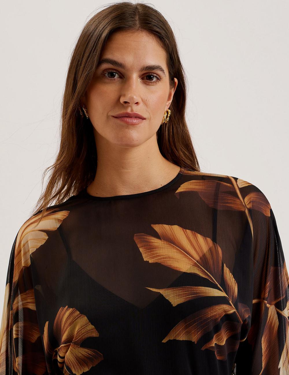 Ted Baker ELSTER - Printed Chiffon With Waist ミニドレス レディース 黒 | Japan  WMLV-17294