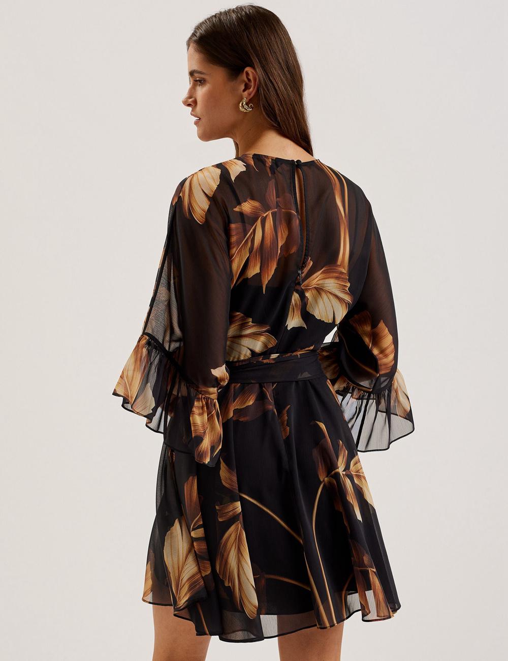 Ted Baker ELSTER - Printed Chiffon With Waist ミニドレス レディース 黒 | Japan  WMLV-17294