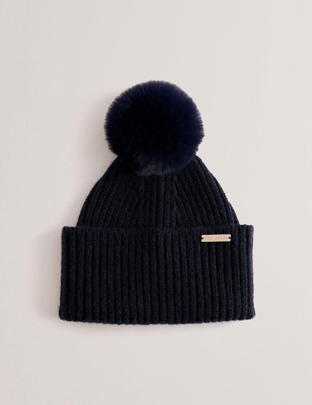 Ted Baker EMILYYA - Ribbed Knit Fluffy Bobble ハット レディース ネイビー | Japan  GMXV-61094