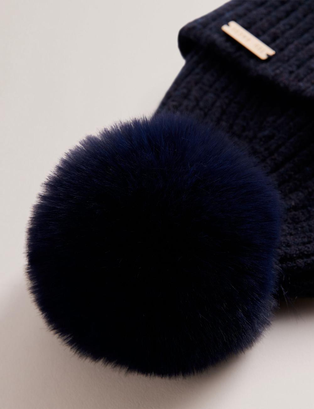 Ted Baker EMILYYA - Ribbed Knit Fluffy Bobble ハット レディース ネイビー | Japan  GMXV-61094