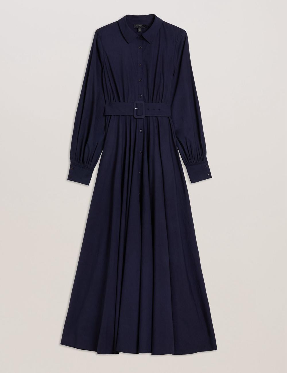 Ted Baker ENE - Cotton Maxi Shirt Dress With Belt マキシドレス レディース ネイビー | Japan  WFHC-18594