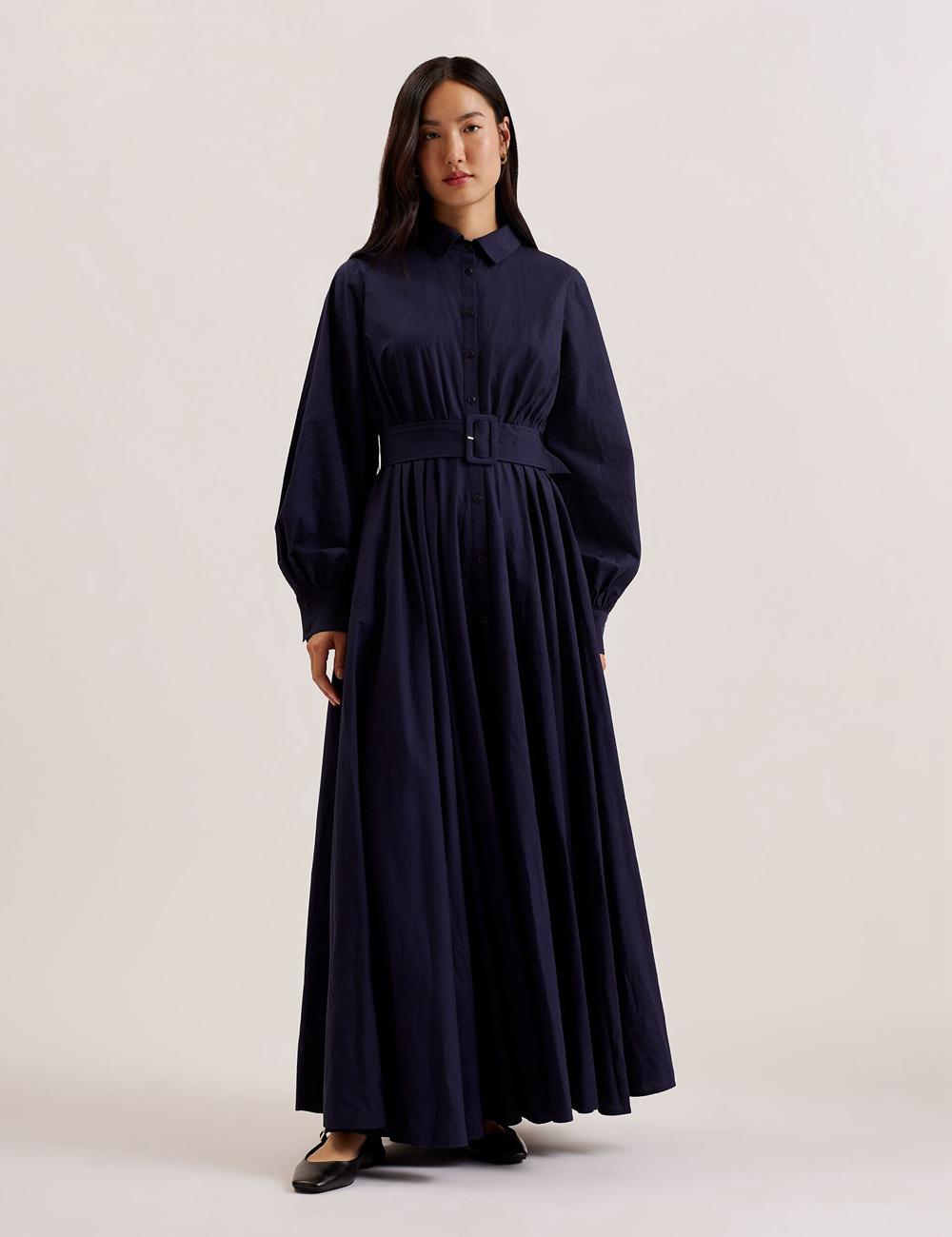 Ted Baker ENE - Cotton Maxi Shirt Dress With Belt マキシドレス レディース ネイビー | Japan  WFHC-18594