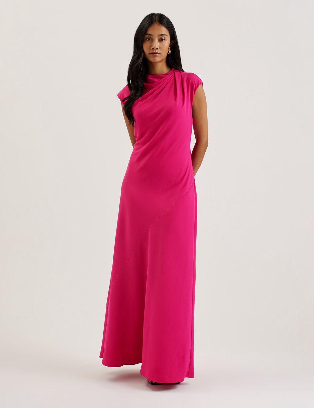 Ted Baker EREAS - Drape Neckline Cap Sleeve マキシドレス レディース ピンク | Japan  NVDK-26938