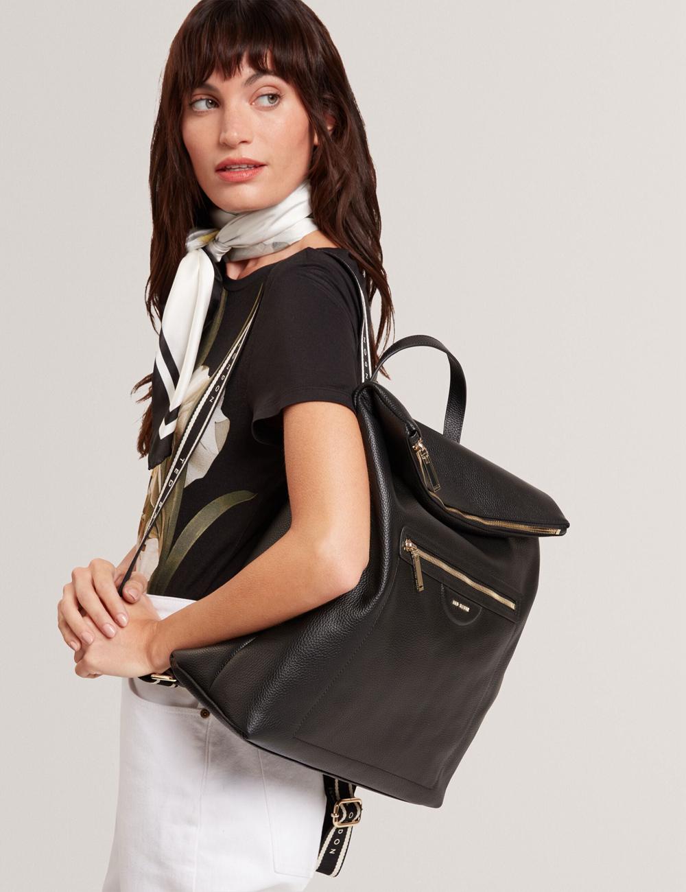 Ted Baker ESSAYA - Leather Webbing Strap Fold Over リュック レディース 黒 | Japan  RFCD-80692