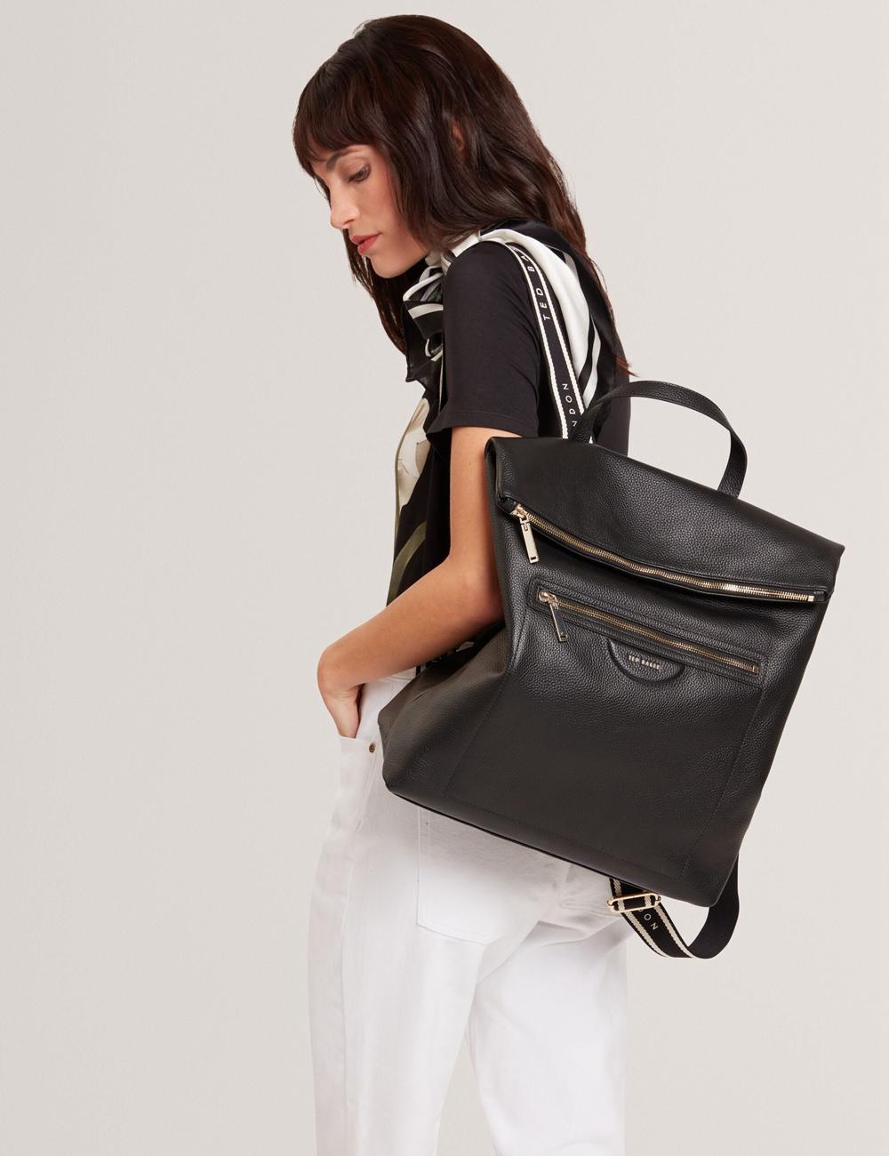 Ted Baker ESSAYA - Leather Webbing Strap Fold Over リュック レディース 黒 | Japan  RFCD-80692