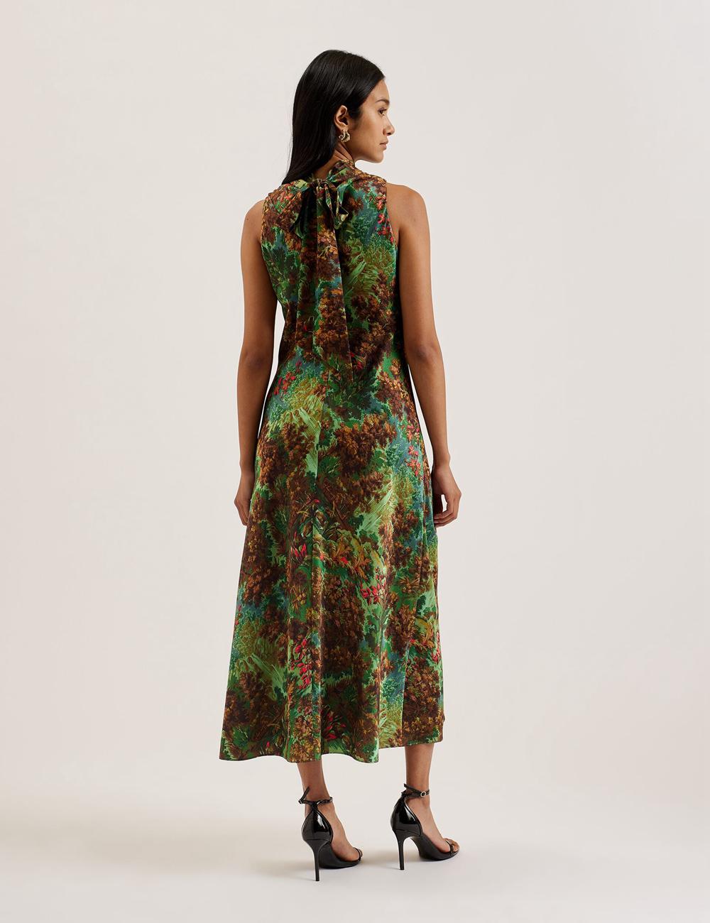 Ted Baker EYVA - Satin Printed High Neck Midi Slip ミディドレス レディース 緑 | Japan  IOAM-73521