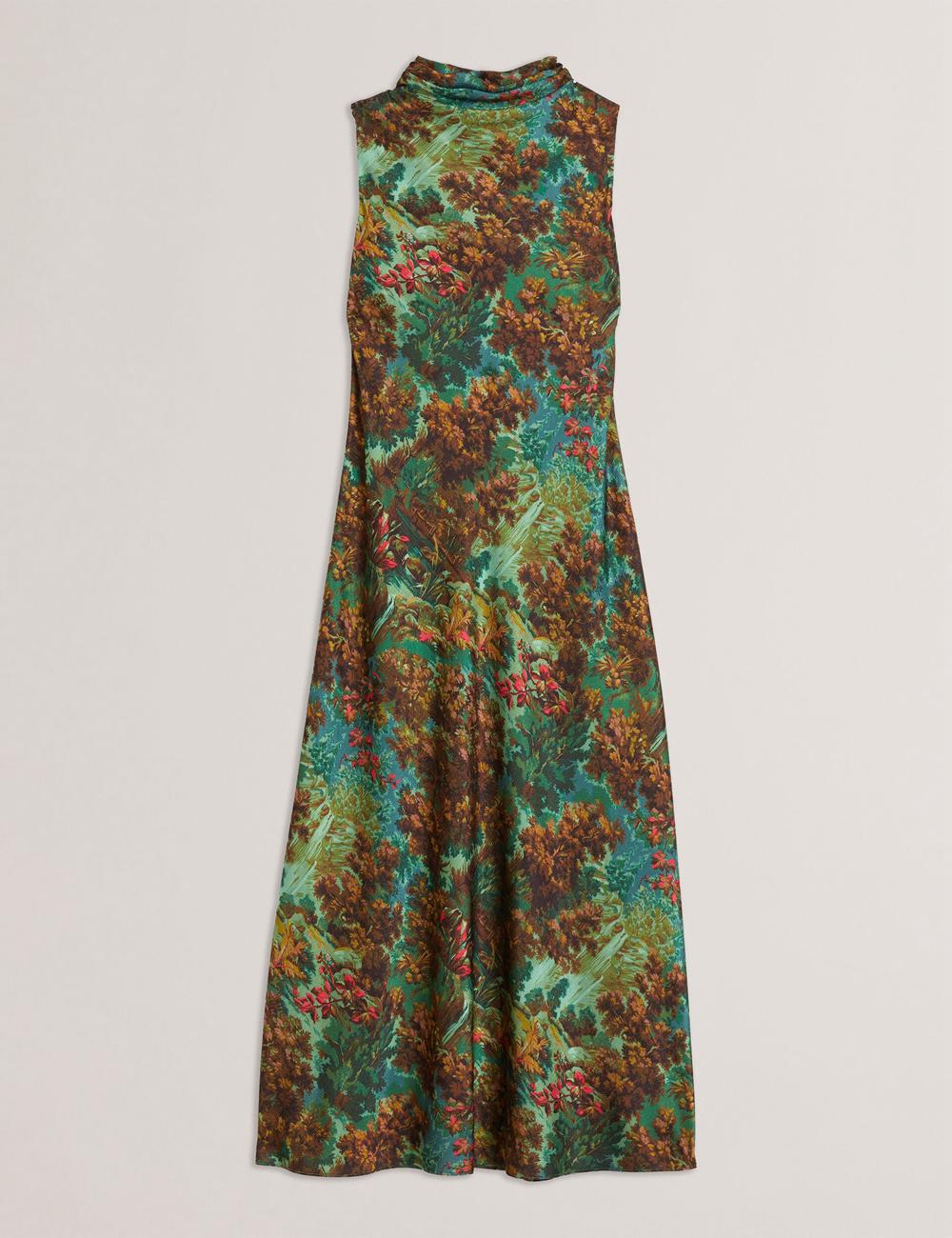 Ted Baker EYVA - Satin Printed High Neck Midi Slip ミディドレス レディース 緑 | Japan  IOAM-73521