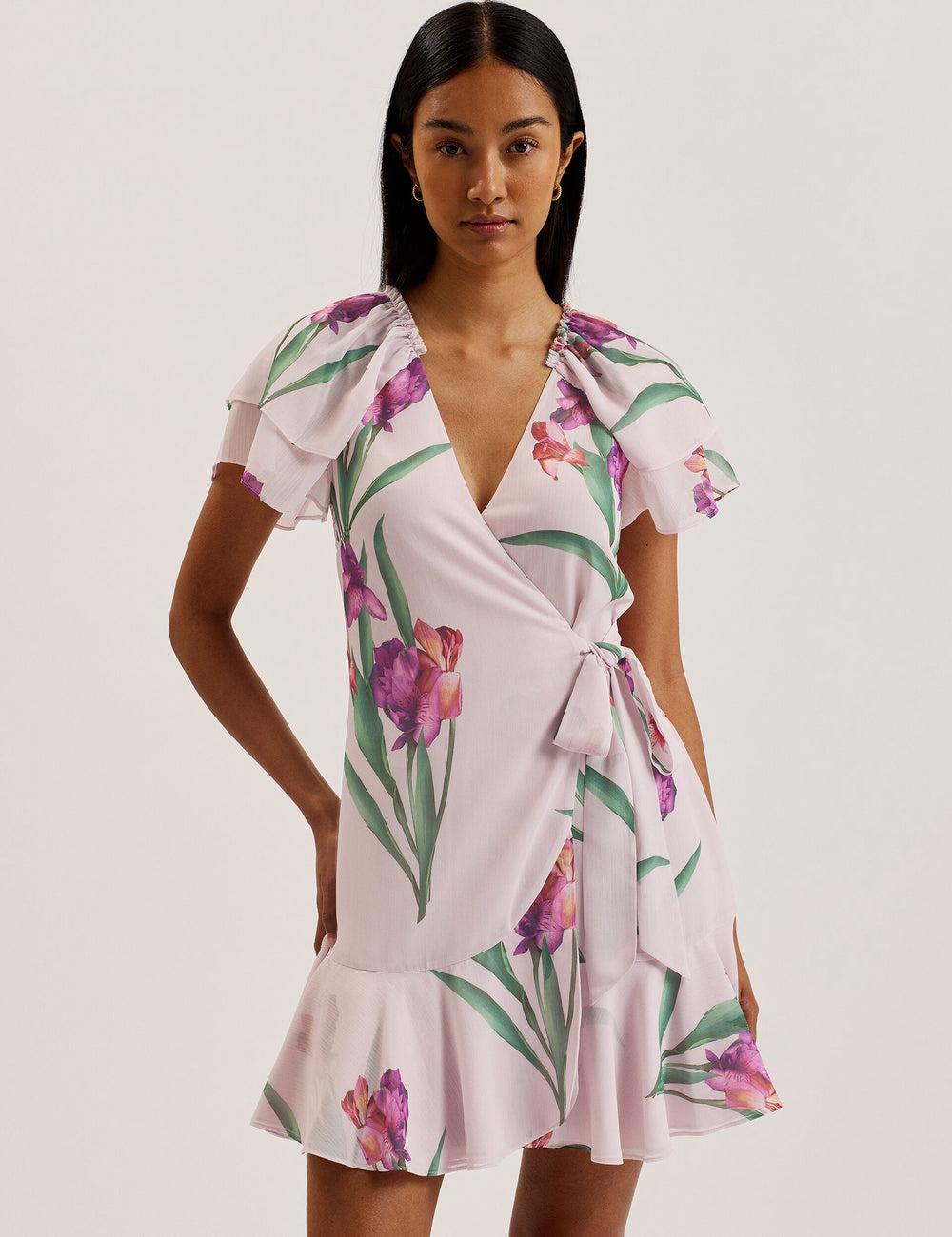 Ted Baker FASNIA - Floral Angel Sleeve Wrap ミニドレス レディース ピンク | Japan  EZRP-21840