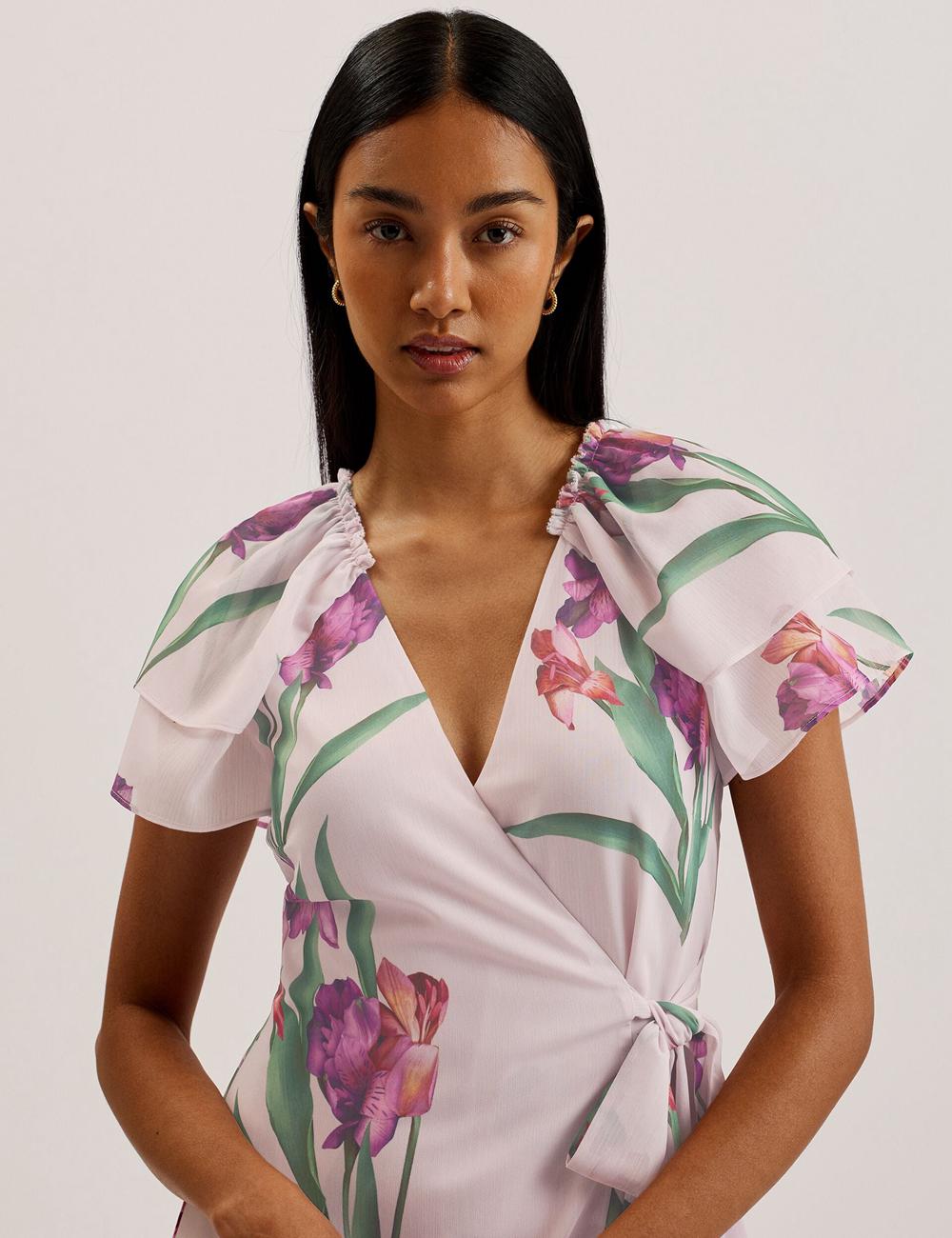 Ted Baker FASNIA - Floral Angel Sleeve Wrap ミニドレス レディース ピンク | Japan  EZRP-21840