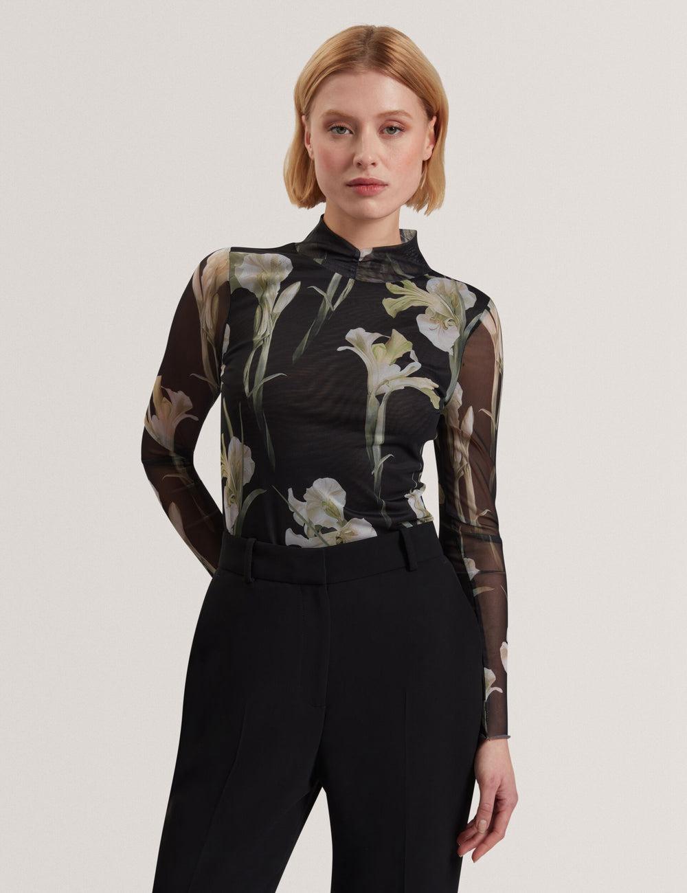 Ted Baker FIAAHH - Floral Print High Neck Sheer Mesh トップス レディース 黒 | Japan  WTLO-08527