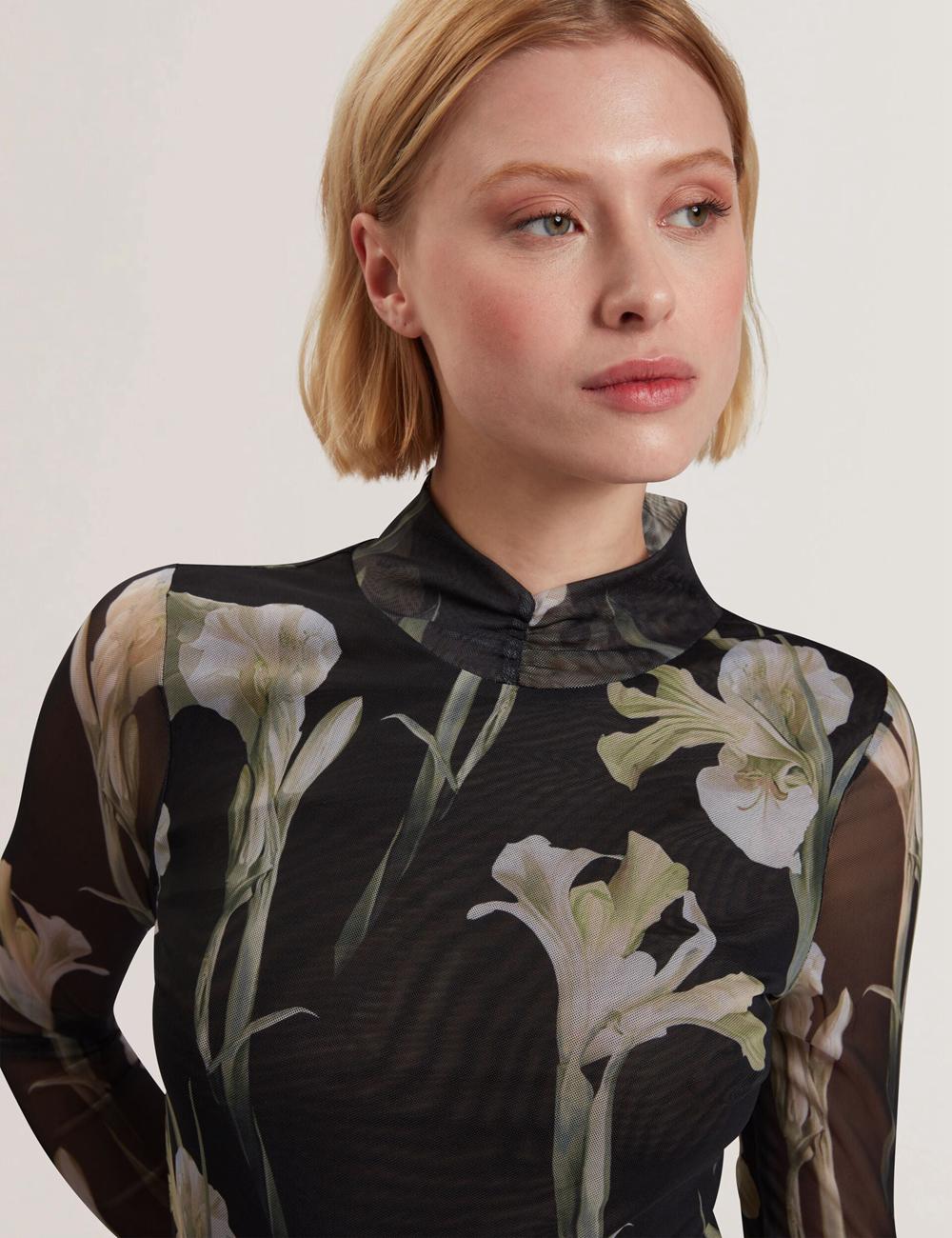 Ted Baker FIAAHH - Floral Print High Neck Sheer Mesh トップス レディース 黒 | Japan  WTLO-08527