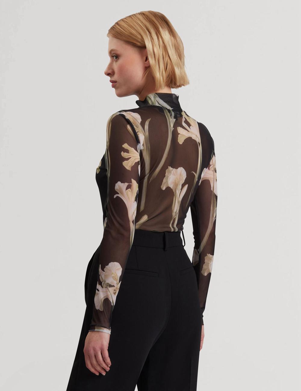 Ted Baker FIAAHH - Floral Print High Neck Sheer Mesh トップス レディース 黒 | Japan  WTLO-08527