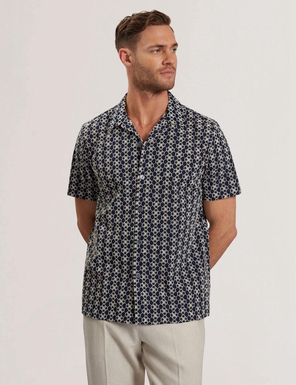 Ted Baker FINLAYS - Short Sleeve Relaxed Embroidered シャツ メンズ ネイビー | Japan  ZRBG-28095