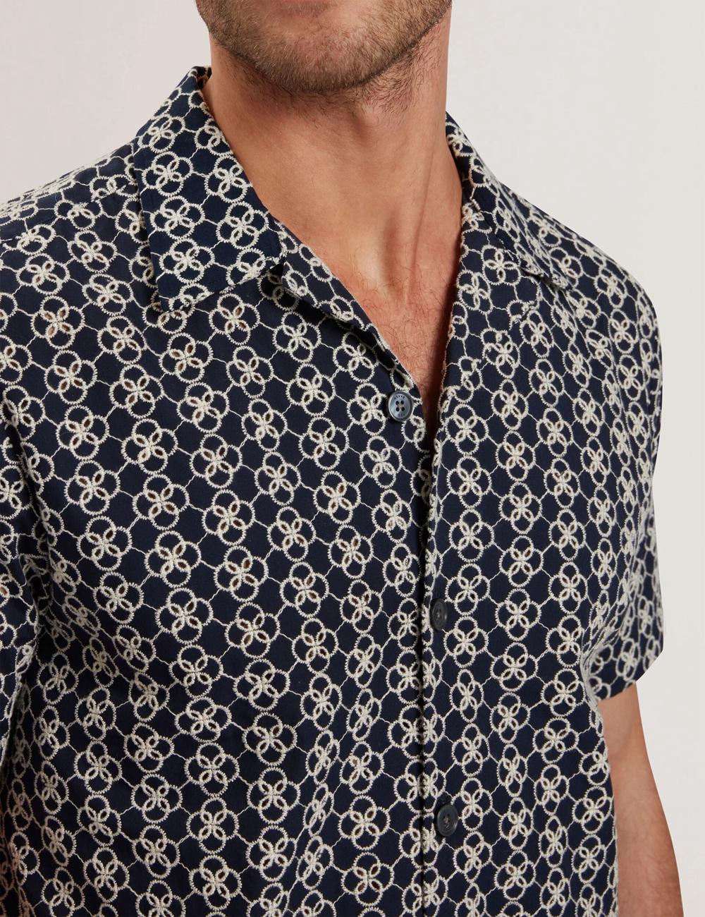 Ted Baker FINLAYS - Short Sleeve Relaxed Embroidered シャツ メンズ ネイビー | Japan  ZRBG-28095