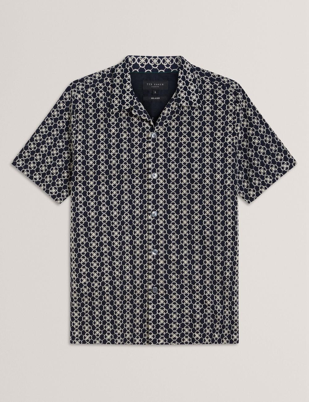 Ted Baker FINLAYS - Short Sleeve Relaxed Embroidered シャツ メンズ ネイビー | Japan  ZRBG-28095