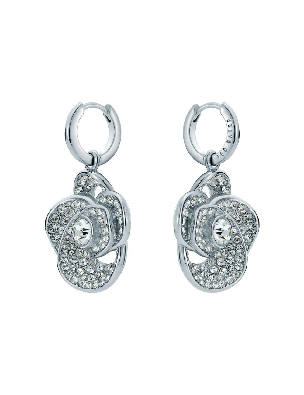 Ted Baker FLORENCE - Crystal Flower Pendant Huggie ピアス レディース シルバー | Japan  EFIC-09867