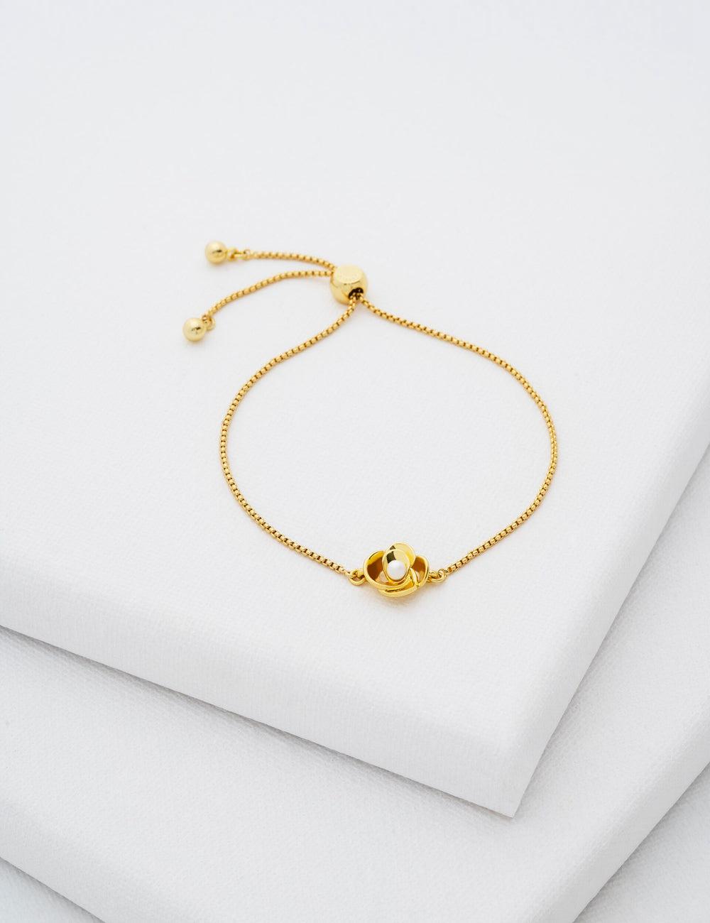 Ted Baker FLORIE - Pearl Flower Adjustable Chain ブレスレット レディース ゴールド | Japan  OWXM-04869