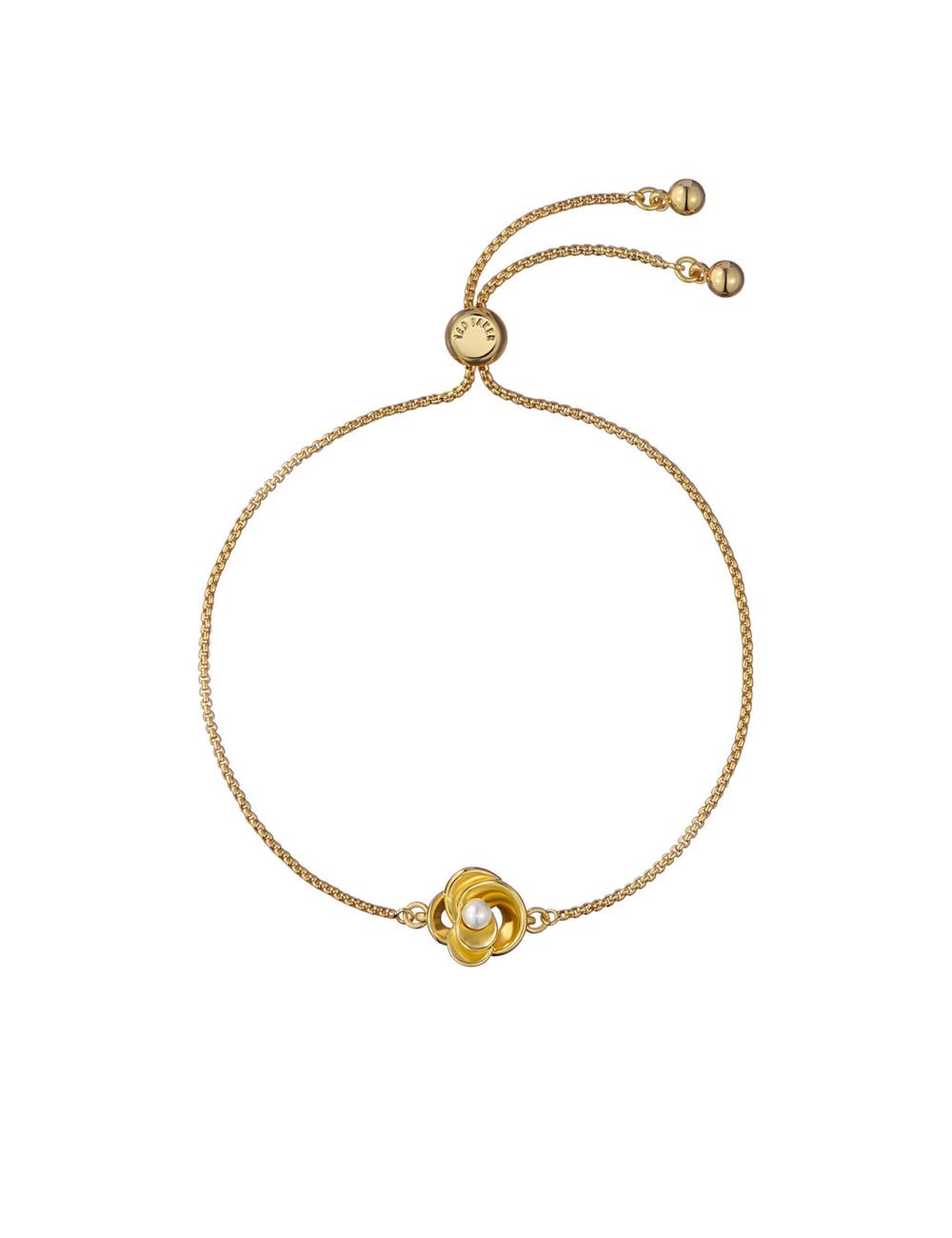 Ted Baker FLORIE - Pearl Flower Adjustable Chain ブレスレット レディース ゴールド | Japan  OWXM-04869